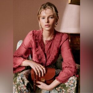 Sezane Nele Shirt in Rosewood NEW Sz XS\S  EYLET Mauve Price Firm!